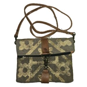 Mona B Mosaic Fold-Over Crossbody Canvas Purse Gold Accent